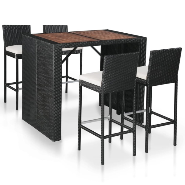 Set Mobilier De Exterior 5 Piese Negru Poliratan Lemn Acacia 43963